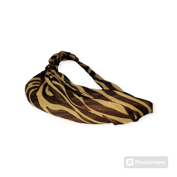 Brown & Yellow Zebra Print Chiffon Headband Scarf - Picture 3 of 5